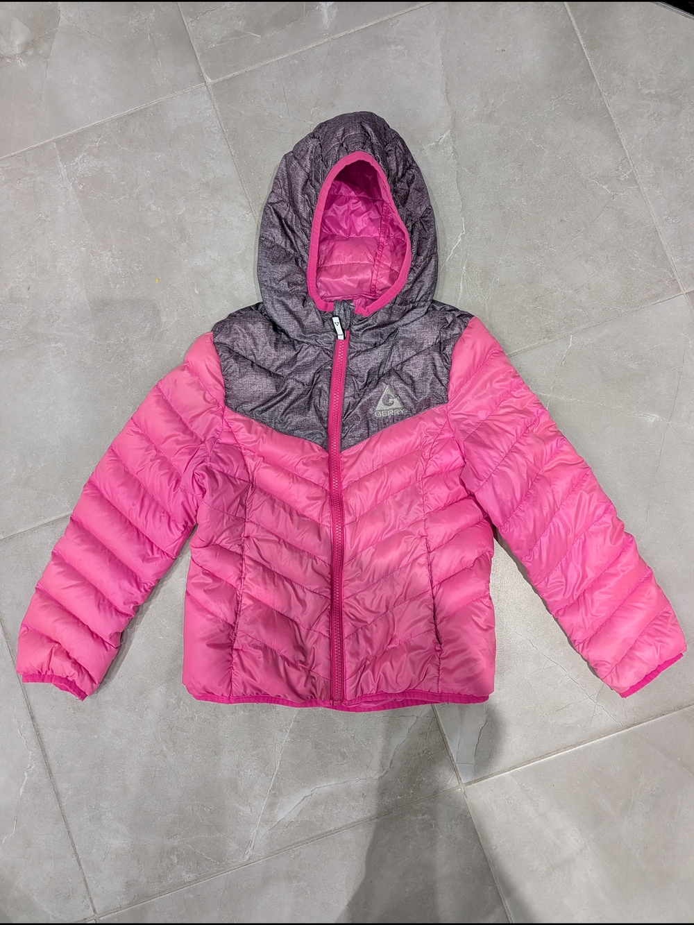 2/$25 Gerry Girls Pink & Grey Down Puffer Jacket Hooded Coat Size M 7/8